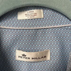 Peter Millar Blue Geometric Circle Print Button Down‎ Shirt Business Office L